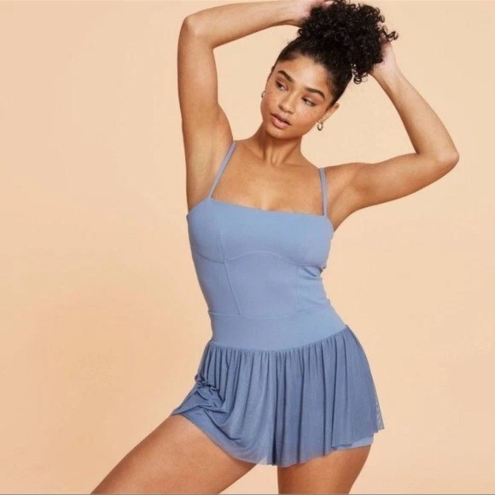Blogilates Barre Romper Ballerina Mesh Skirt Size small NWT color Troposphere
